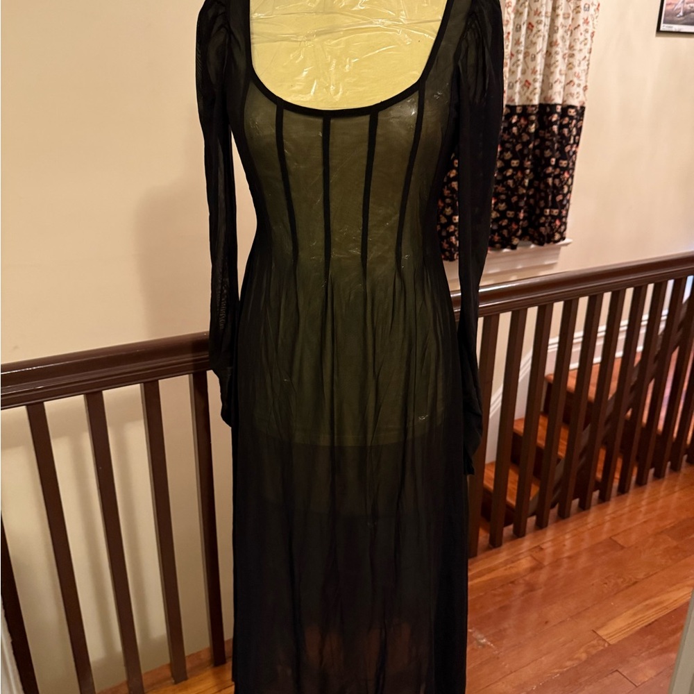 Anthropologie Black Sheer Long-Sleeve Midi Dress
